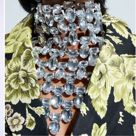 No Label Jewelry - Glam Bold Clear Rhinestone Choker Bib Statement Necklace Silver Tone NWOT